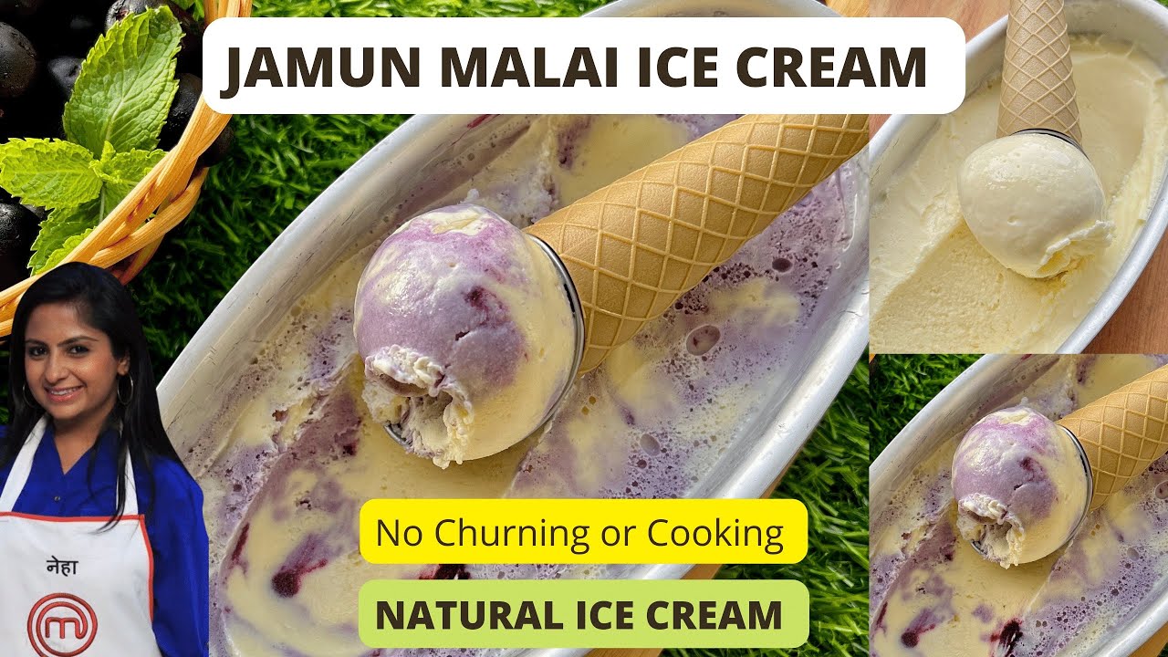 Natural Jamun Malai Ice Cream Recipe - No Churner / Whipping Cream / Condensed milk