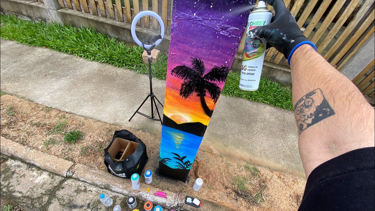 Arte em POSTE DE ENERGIA com Tinta Spray | Acrílico e Verniz + CAP Agulha [Como Fazer]