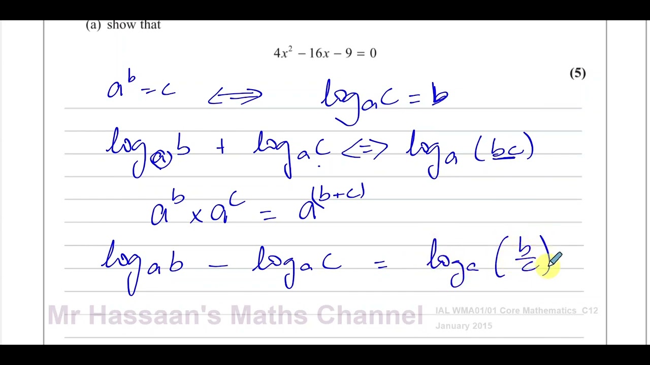 [P2] C12, (IAL), WMA01/01, January 2015,  Q6, Logarithms Basics Explained, Equations