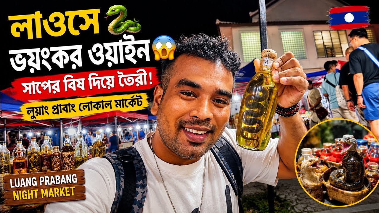 Laos e ভয়ংকর ওয়াইন 😳 সাপের বিষ দিয়ে তৈরি | Luang Prabang Local Market Vlog