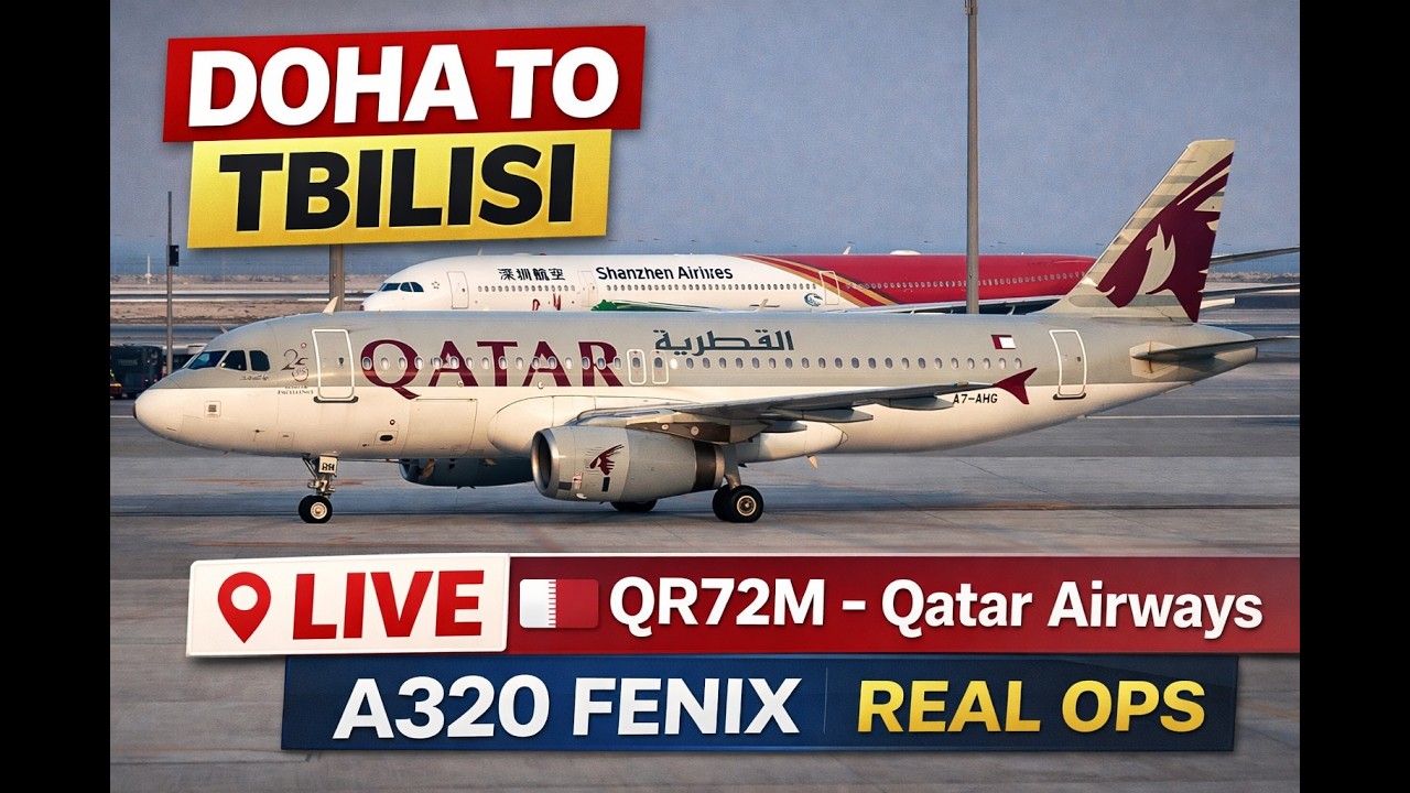 Tbilisi to Doha LIVE | Qatar Airways QTR254 | A320 FENIX | Real Ops | MSFS 2024