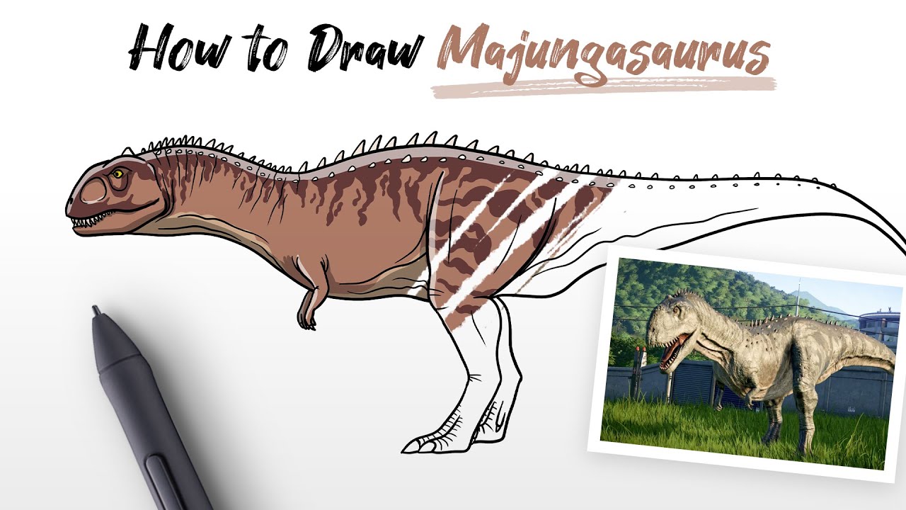 How to Draw Majungasaurus dinosaur from Jurassic World Evolution Easy Step by Step