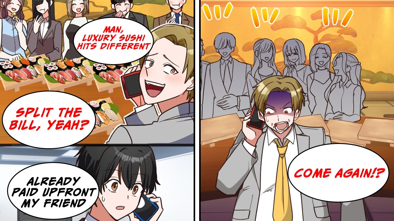 [Manga Dub] My colleague brought 30 people to sushi, but I had already paid, and...!? [RomCom]