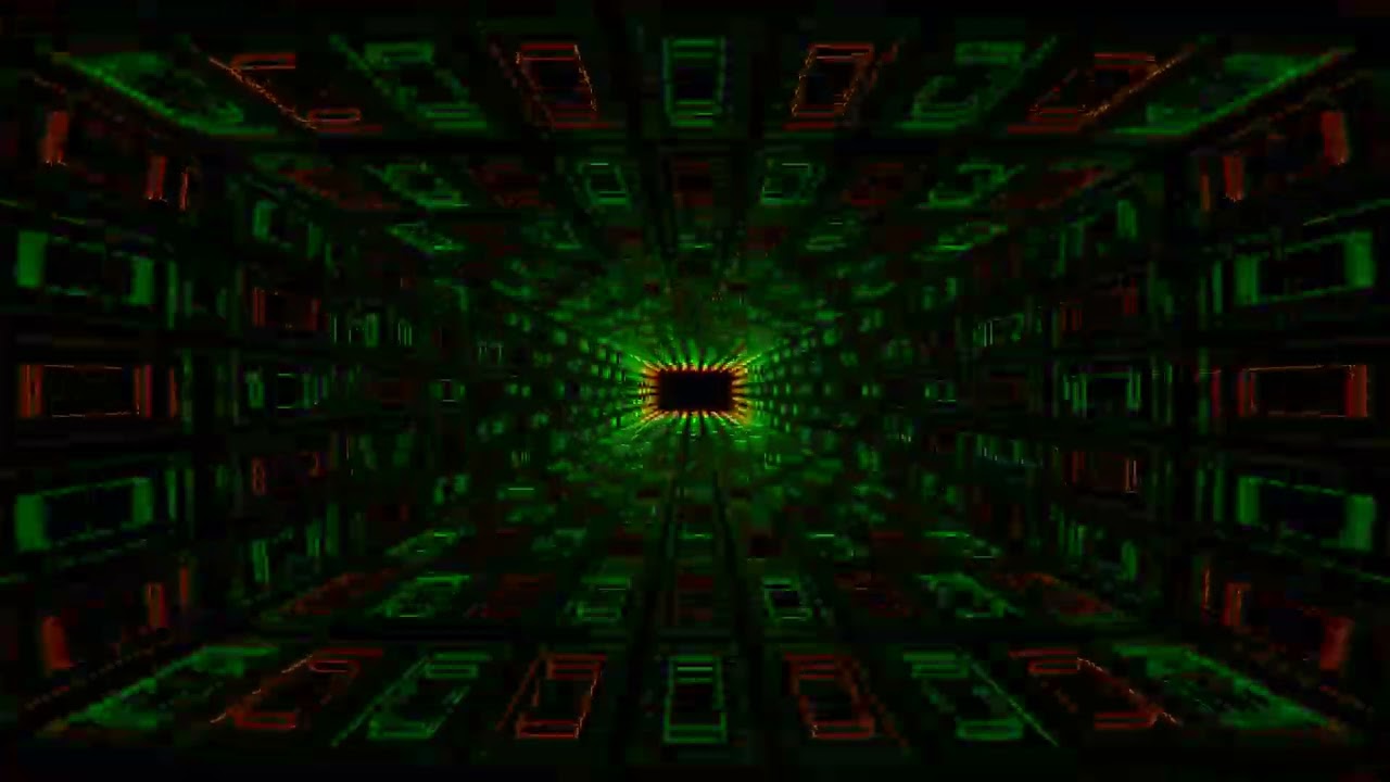 Orange and Green Abstract Tunnel Neon Light Squares Background VJ Loops
