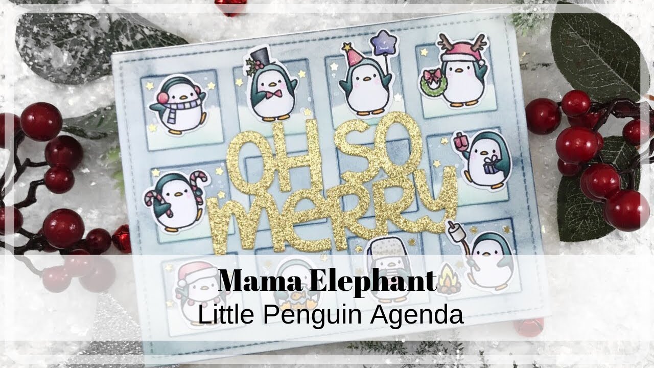 Mama Elephant Little Penguin agenda Grid Card | Copic Colouring