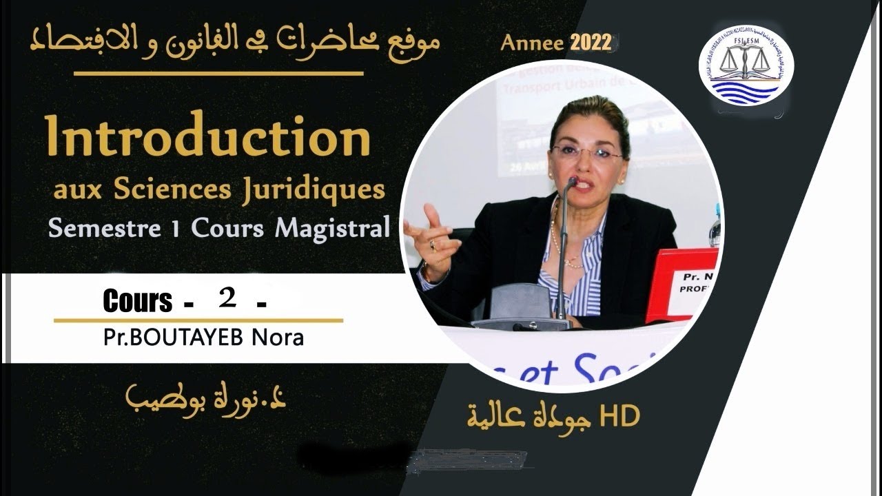 Introdution aux Sciences Juridiques S1 ( Séance 2) Pr. Boutayeb Nora