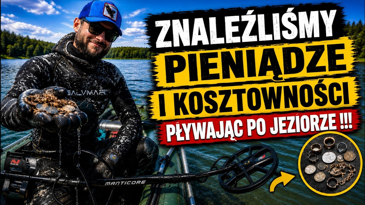 ZNALEŹLIŚMY PIENIĄDZE I KOSZTOWNOŚCI PŁYWAJĄC PO JEZIORZE !!! POSZUKIWANIA WYKRYWACZEM METALI