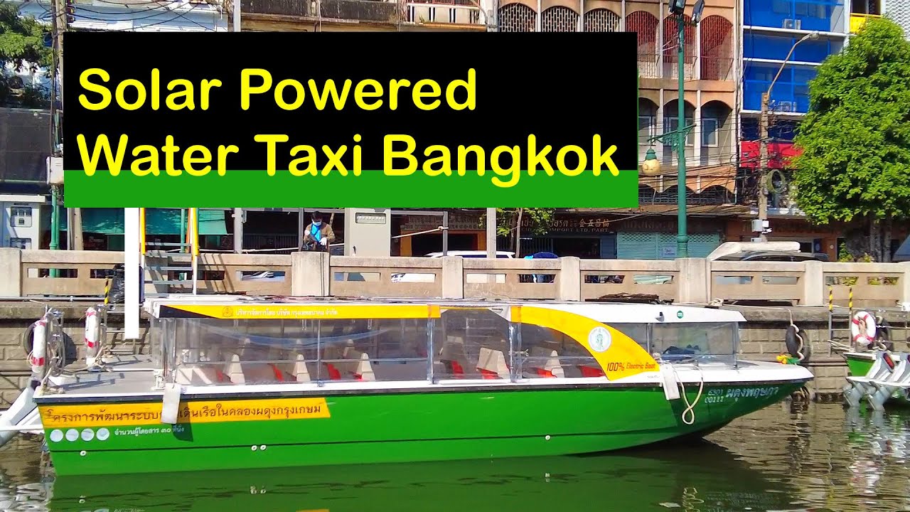 Solar electric powered taxi boat Bangkok. Electric boats on Phadung Krung Kasem Canal Bangkok.