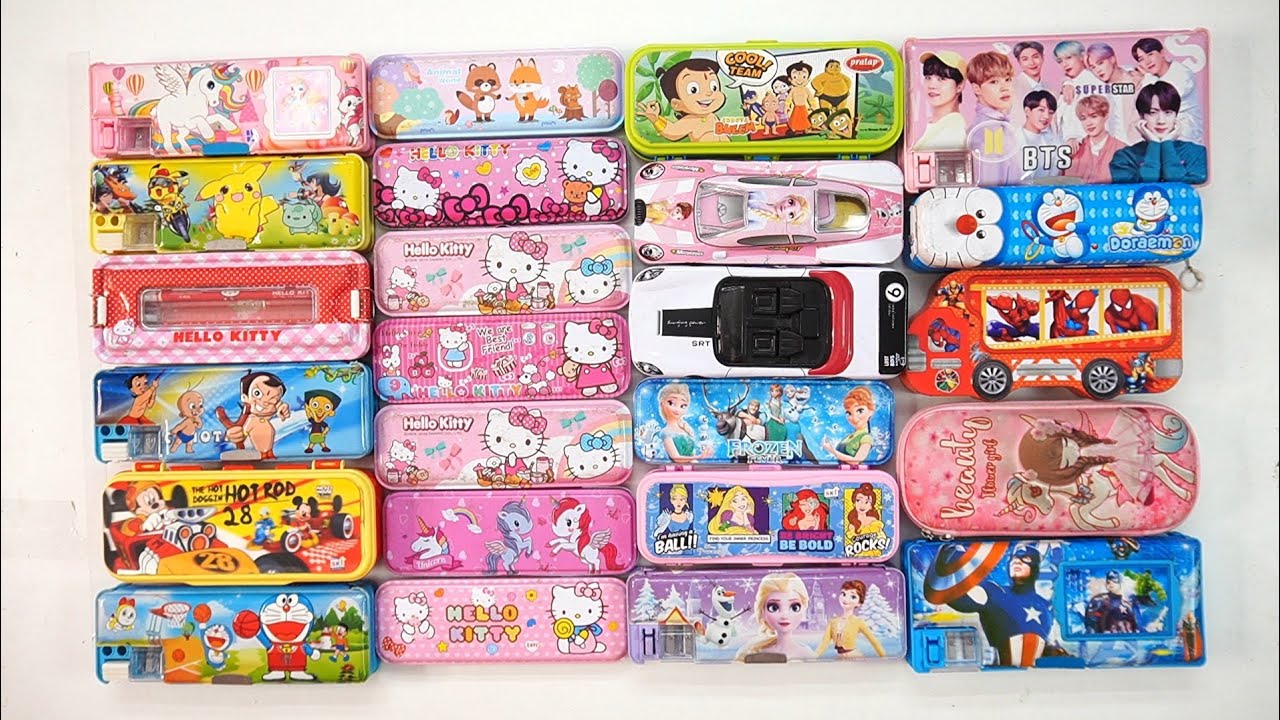 cute unicorn stationery collection ❤️ geometry, hello kitty, pencil box, sharpener, eraser, unicorn 