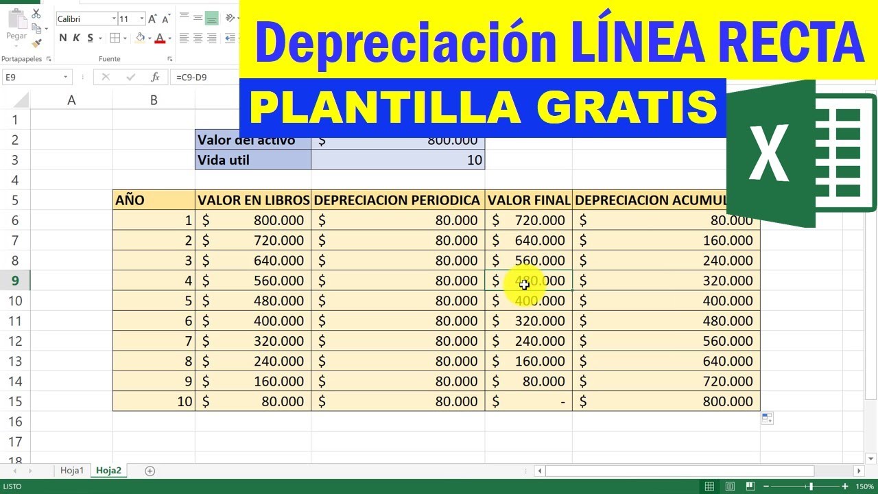 DEPRECIACION en LINEA RECTA con Excel 😃👉 tabla de depreciación