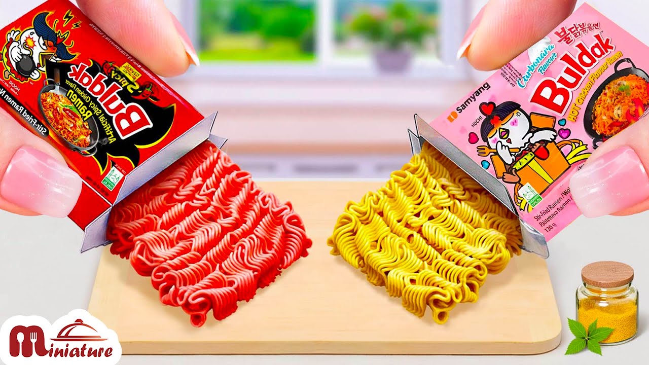 Best Of Samyang 😘 Delicious 2x Spicy Vs Carbonara Buldak Ramen Challenge | ASMR Mini Cooking Food