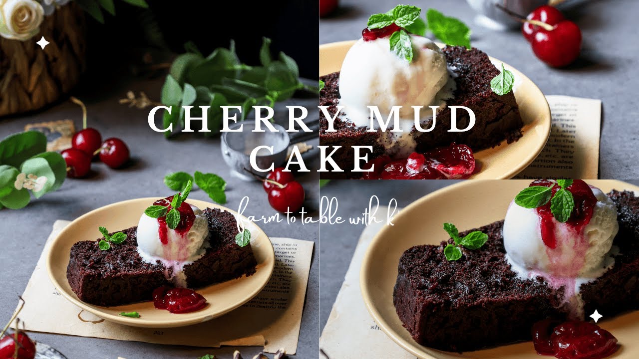 Cherry Mud Cake Recipe | Gooey Chocolate Cake with Cherry Compote & Ice Cream