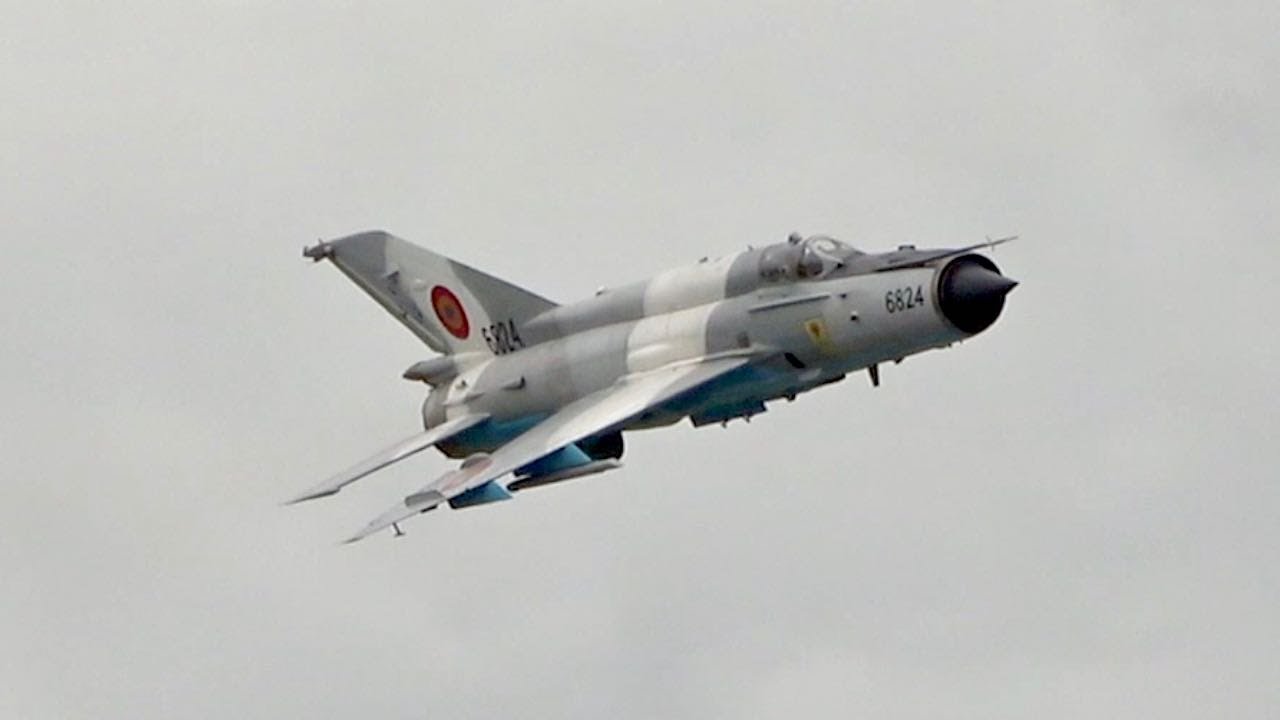 MiG-21 MF-75 Lancer C Romanian Air Force flying display RIAT 2019 RAF Fairford AirShow