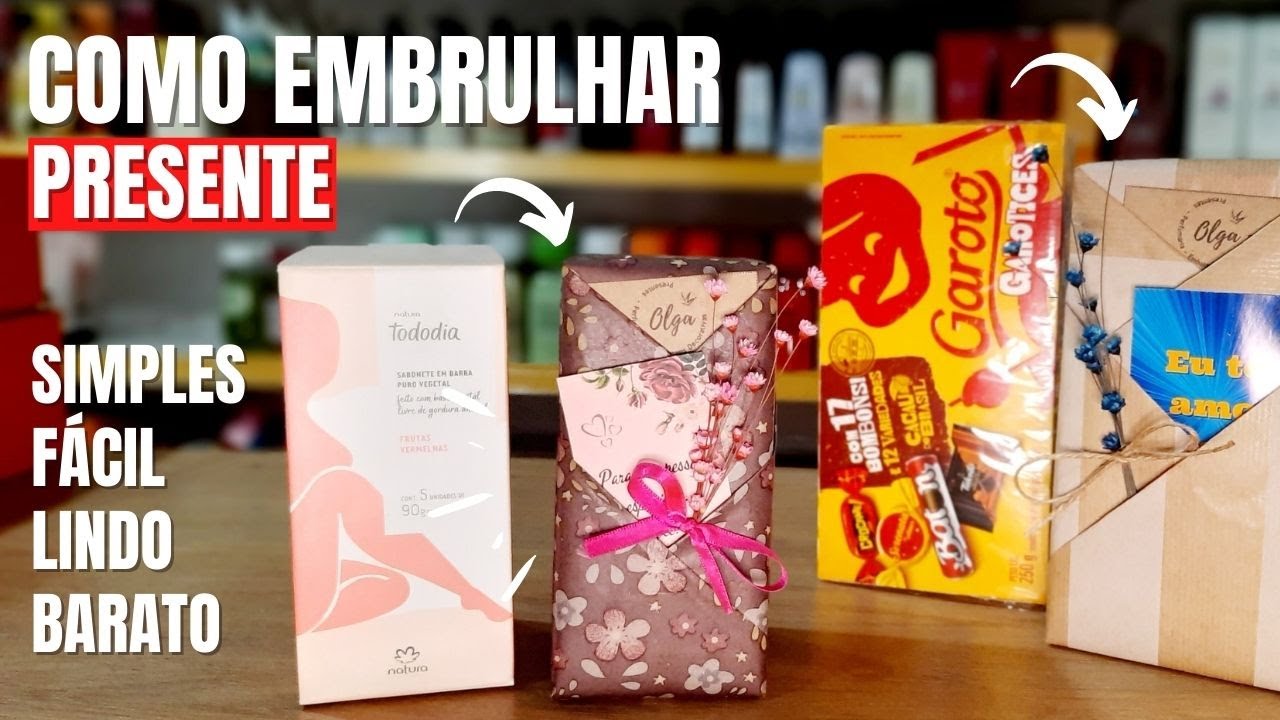 Como Embrulhar Presente - Caixa de Bombom - Sabonete Natura - Passo a Passo - Embalagem Papel Kraft