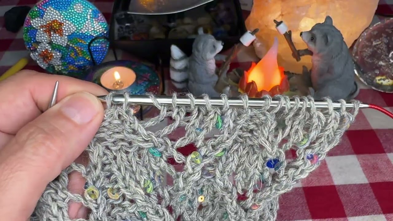 ASMR 🧶Peaceful Knitting Meditation, The Sound of Knitting Needles, Scarf - Charm with Sequins💞