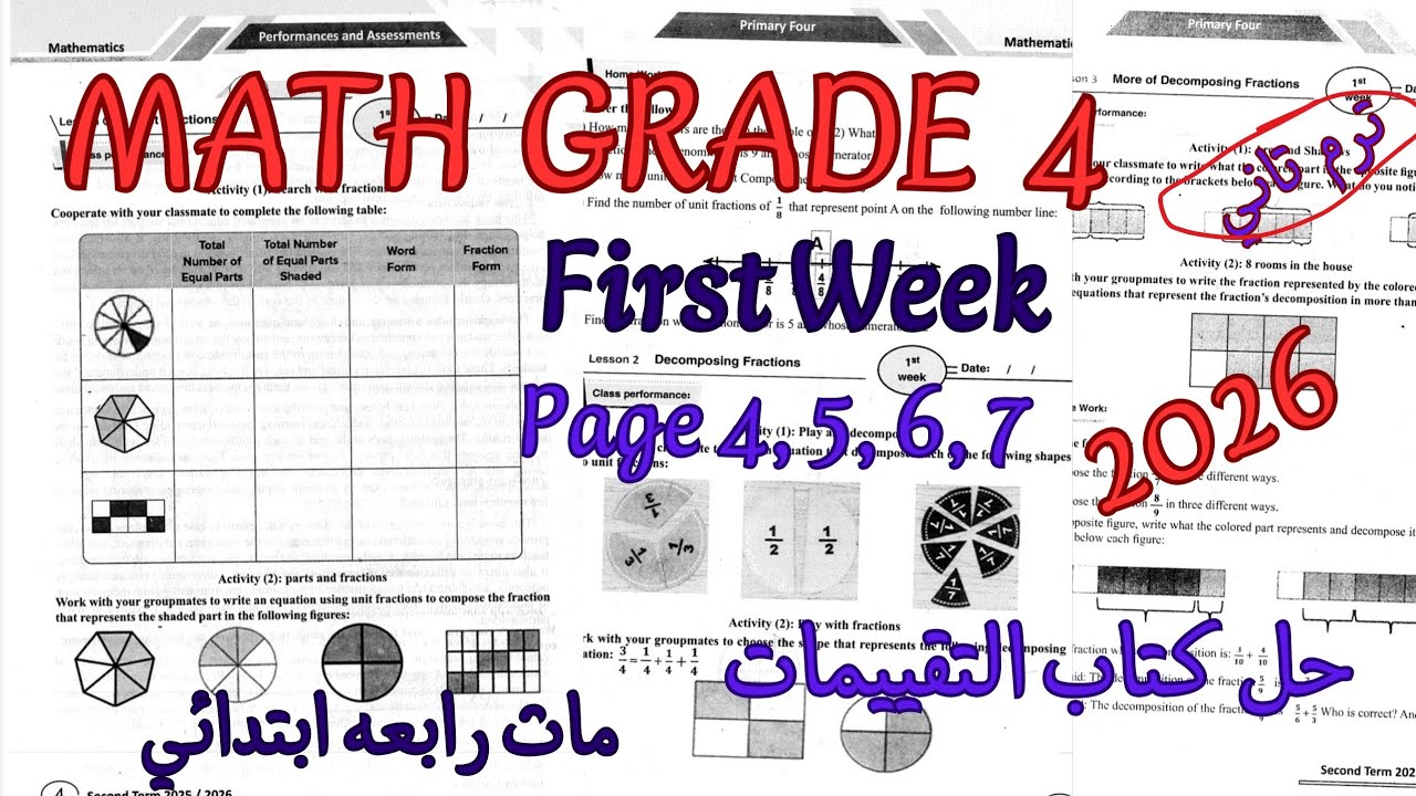 حل الاسبوع الاول ماث رابعة ابتدائي ترم تاني 2026|class performance Home work week 1 كتاب التقييمات