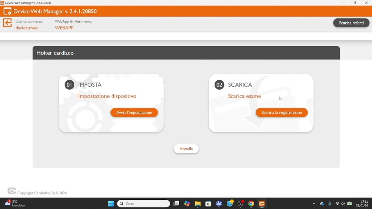 Scarico dati Holter ECG
