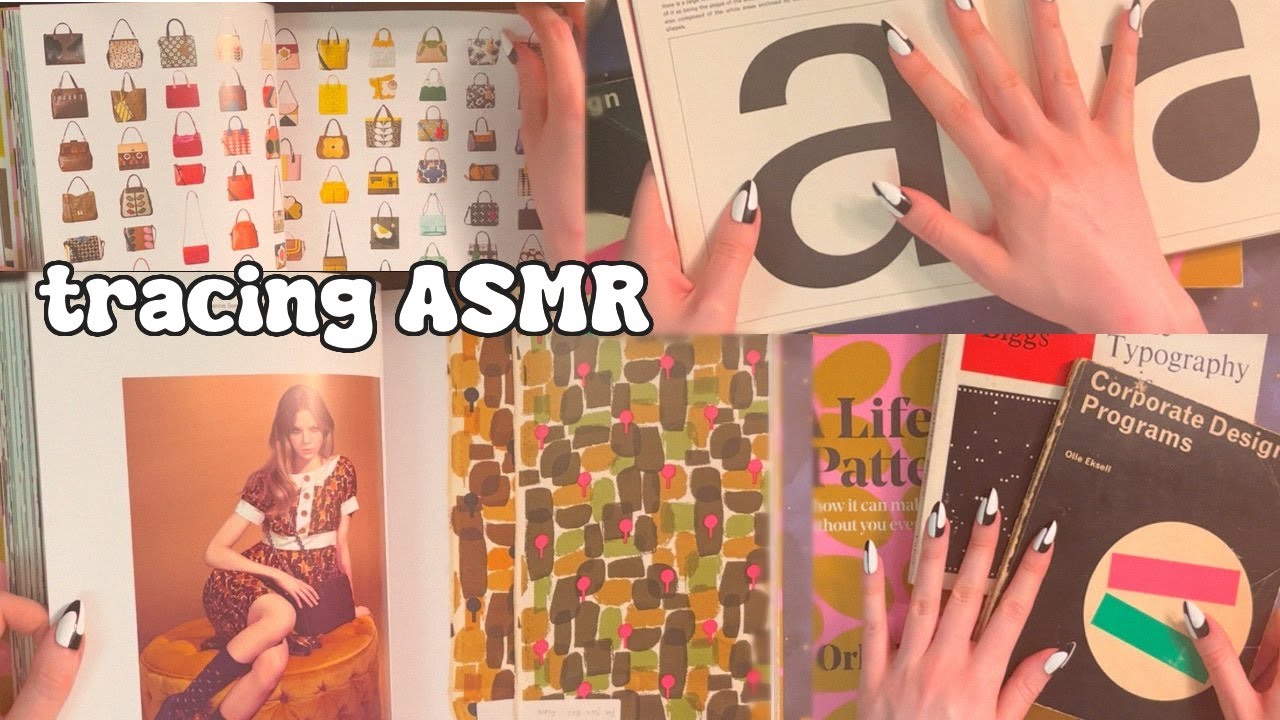 ASMR Tracing vintage art and design books (whispered, page turning sounds)