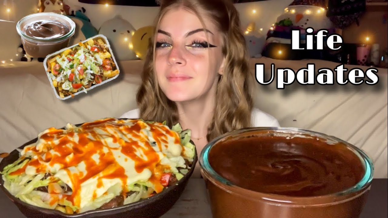 LOADED FRIES (Kapsalon) AND CHOCOLATE PUDDING MUKBANG! (Vegan)