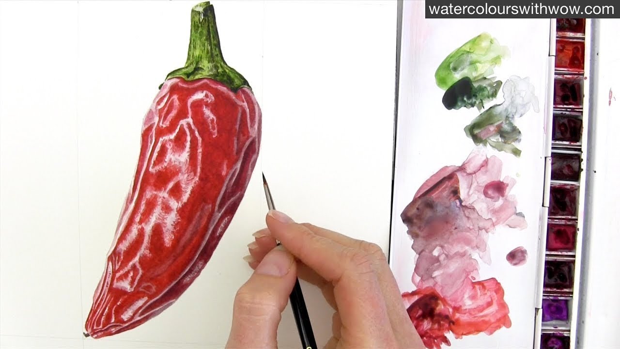 How to paint realistic shine - A watercolor chilli tutorial