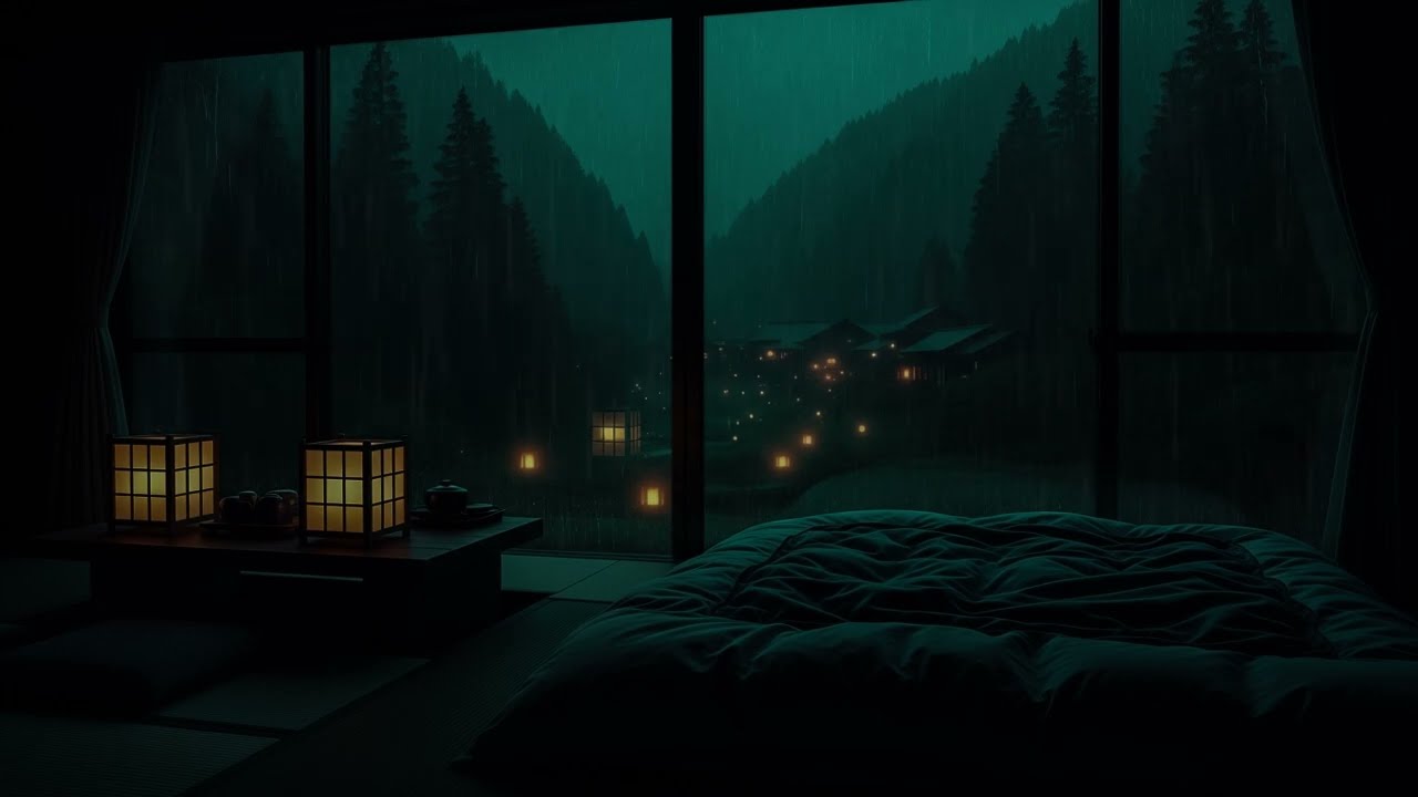 Calming Forest Rain (No Ads) | Dark Bedroom Ambience for Deep Sleep & Relaxation