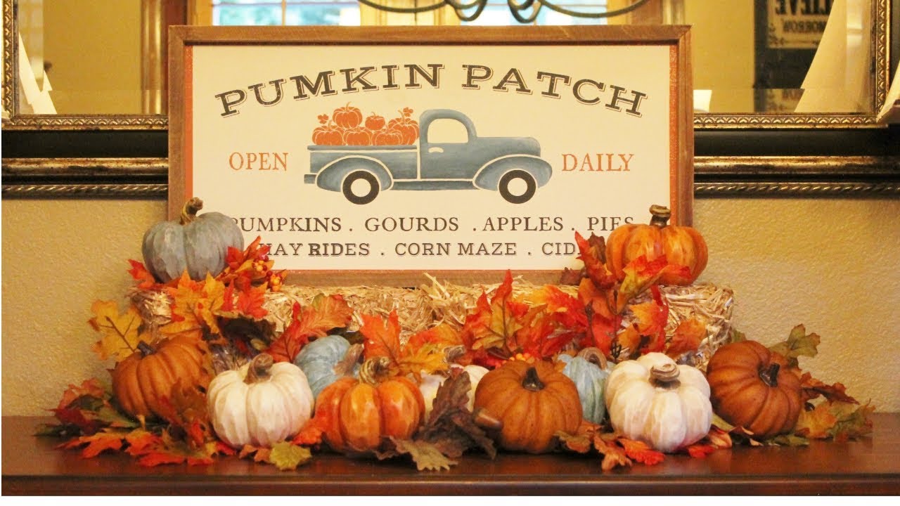 FALL FARMHOUSE DECOR - BLUE TRUCK/PUMPKIN PATCH TABLESCAPE - FALL DECOR - FALL DINING ROOM