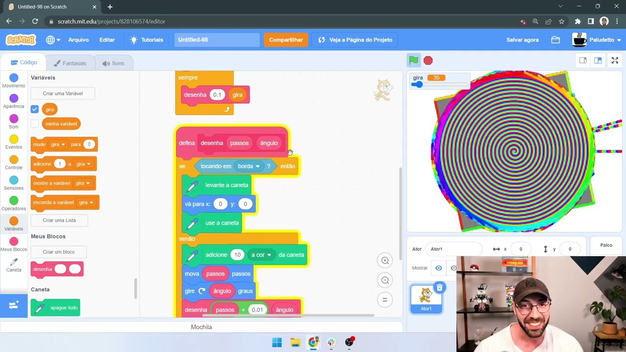 Criando desenhos hipnotizantes com recursão em Scratch