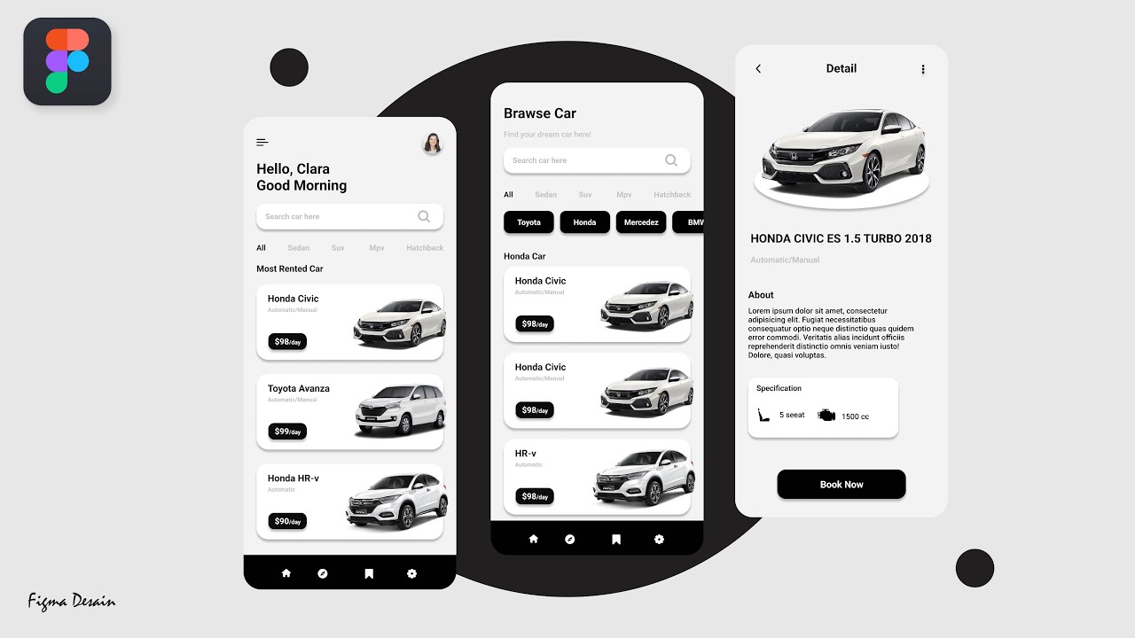 How to make  a modern UI design of Car Rental Mobile Application in Figma | Figma Tutorial
