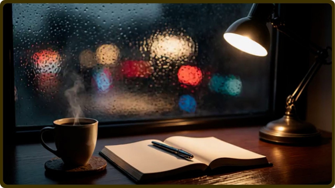 Rainy Night Desk Ambience ☕ Relaxing Study Music & Rain Sounds