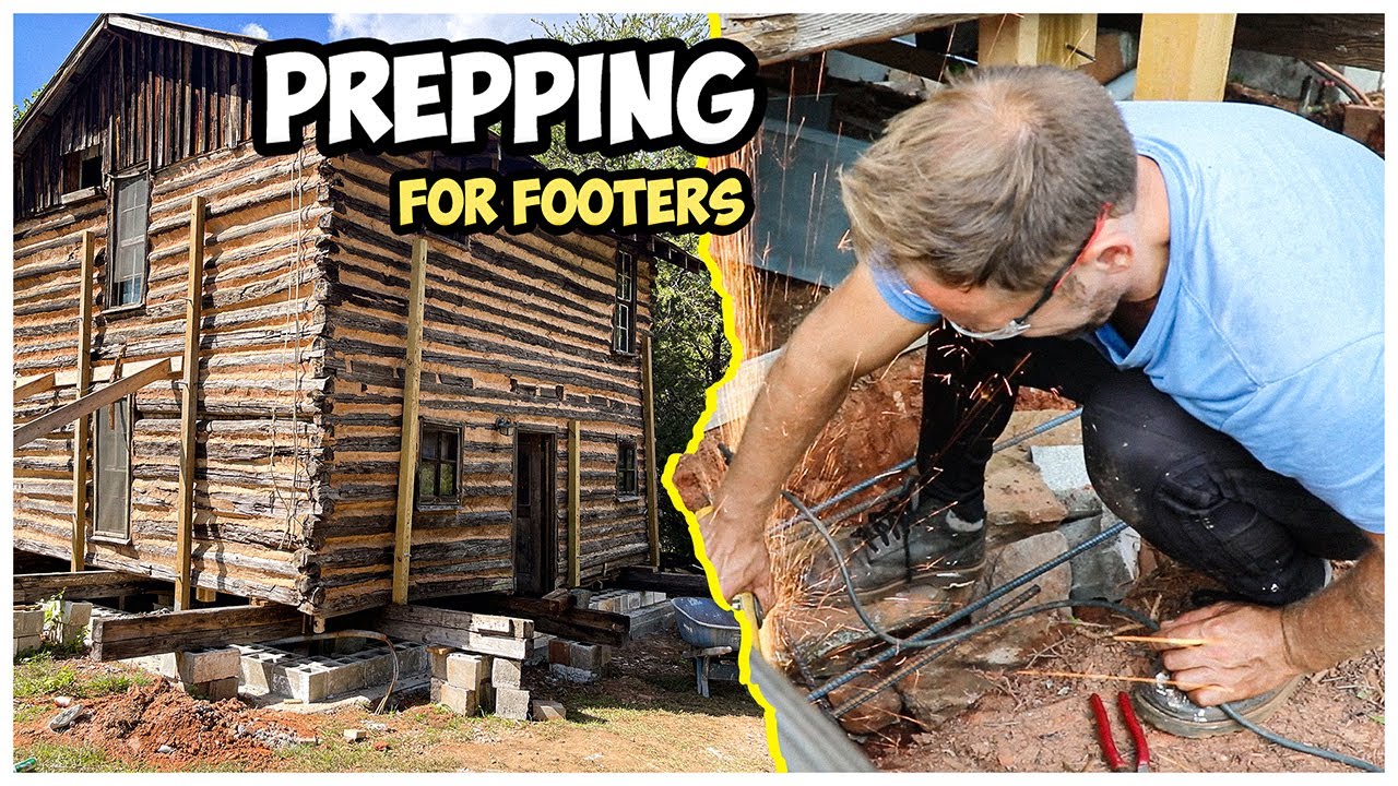 Prepping for concrete Footings in Abandoned Old Log Cabin