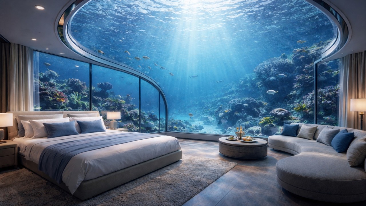 Underwater Hotel Sleep | Relaxing Piano & Ocean View for Deep Rest