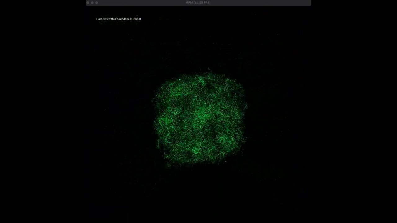 Self-organizing "ball" particle simulation using MPM in Taichi