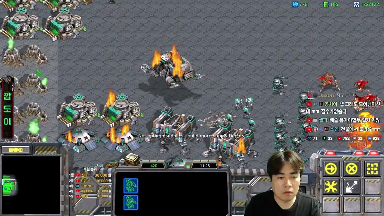 '진이님 1:7컴까기 미션' 테란 1판, 저그 1판 입구 막지 않는 조건으로 (총2판)