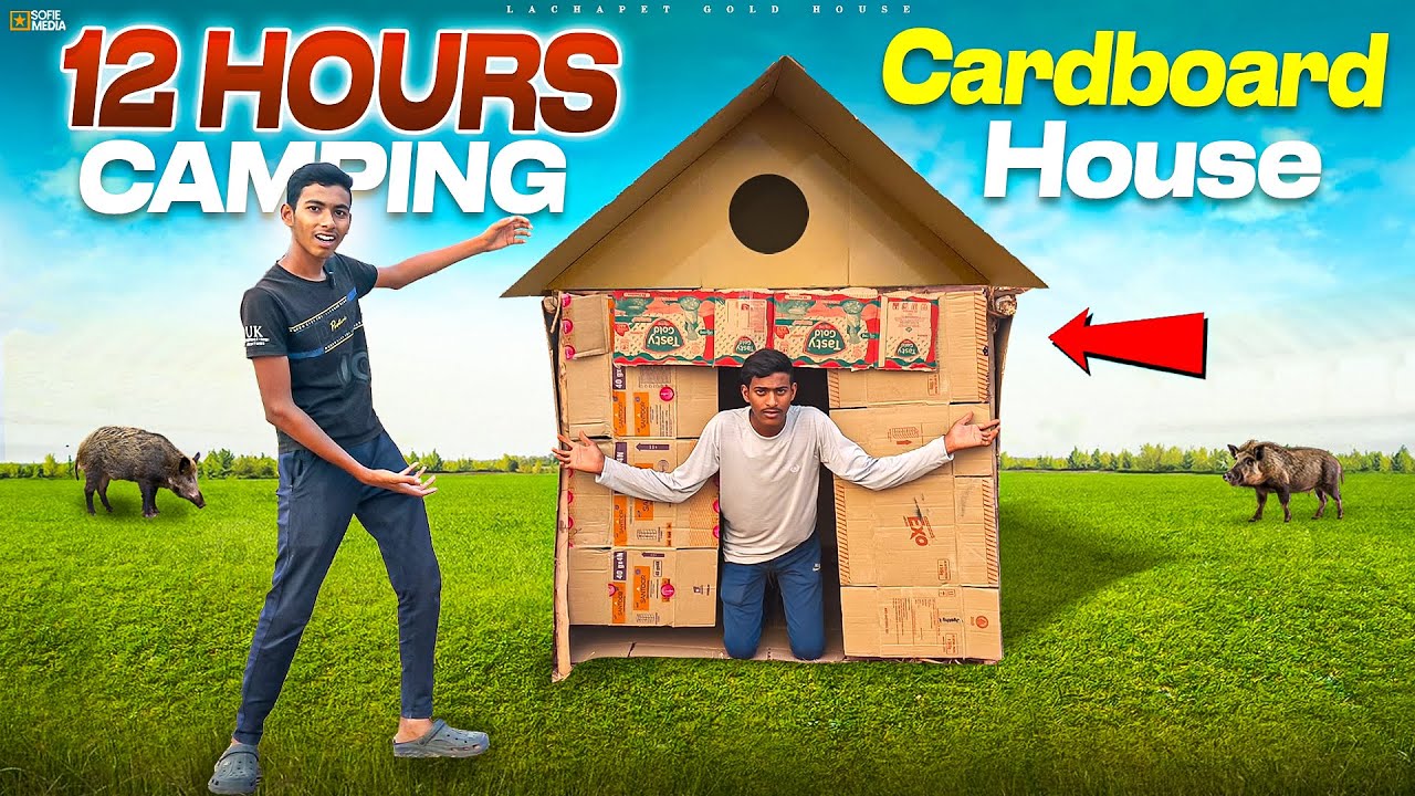 We Actually Slept in This… 💀 | Cardboard Camping | కార్డ్‌బోర్డు హౌస్‌లో 12 గంటలు.. నిజమైన ట్రైల్🔥🔥