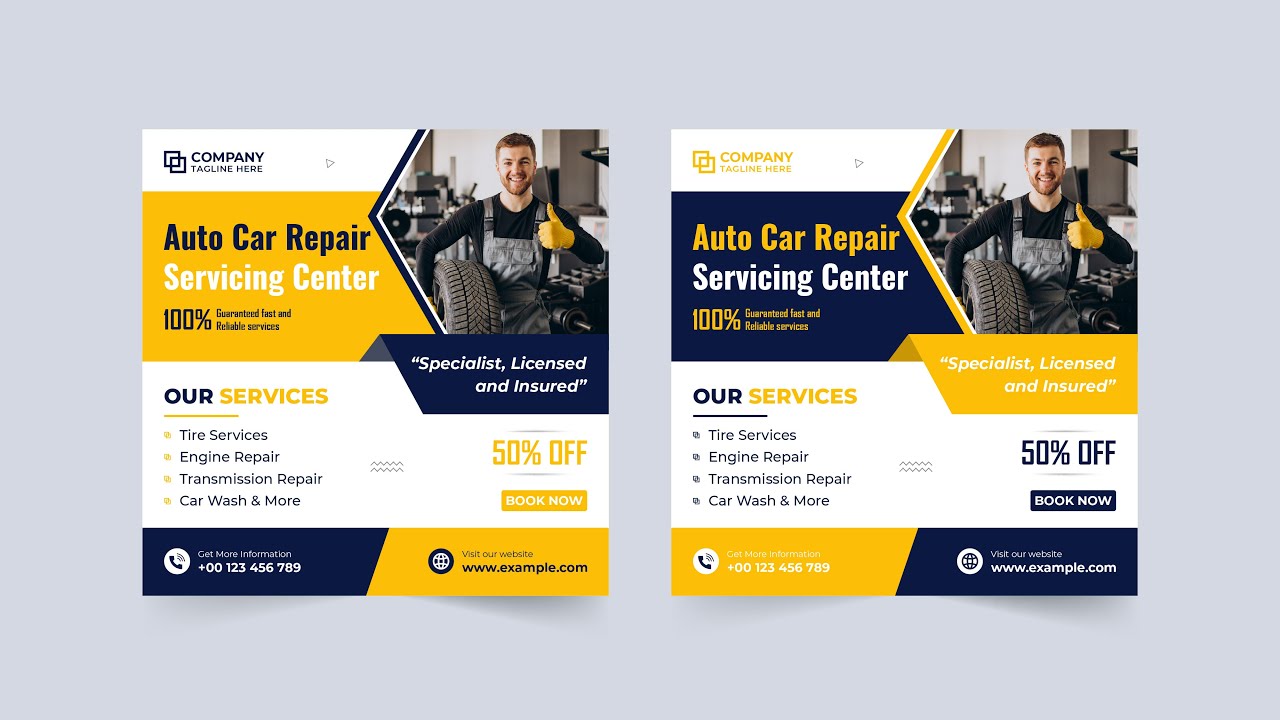 Car Repair Social Media Post Free Download | Automobile Business Template Vector