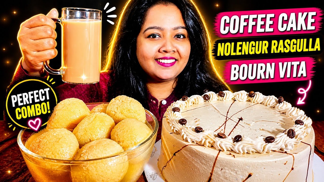 Eating Rasgulla and Coffee Cake, Bourn Vita | Dessert Mukbange | PP Eats Cake 