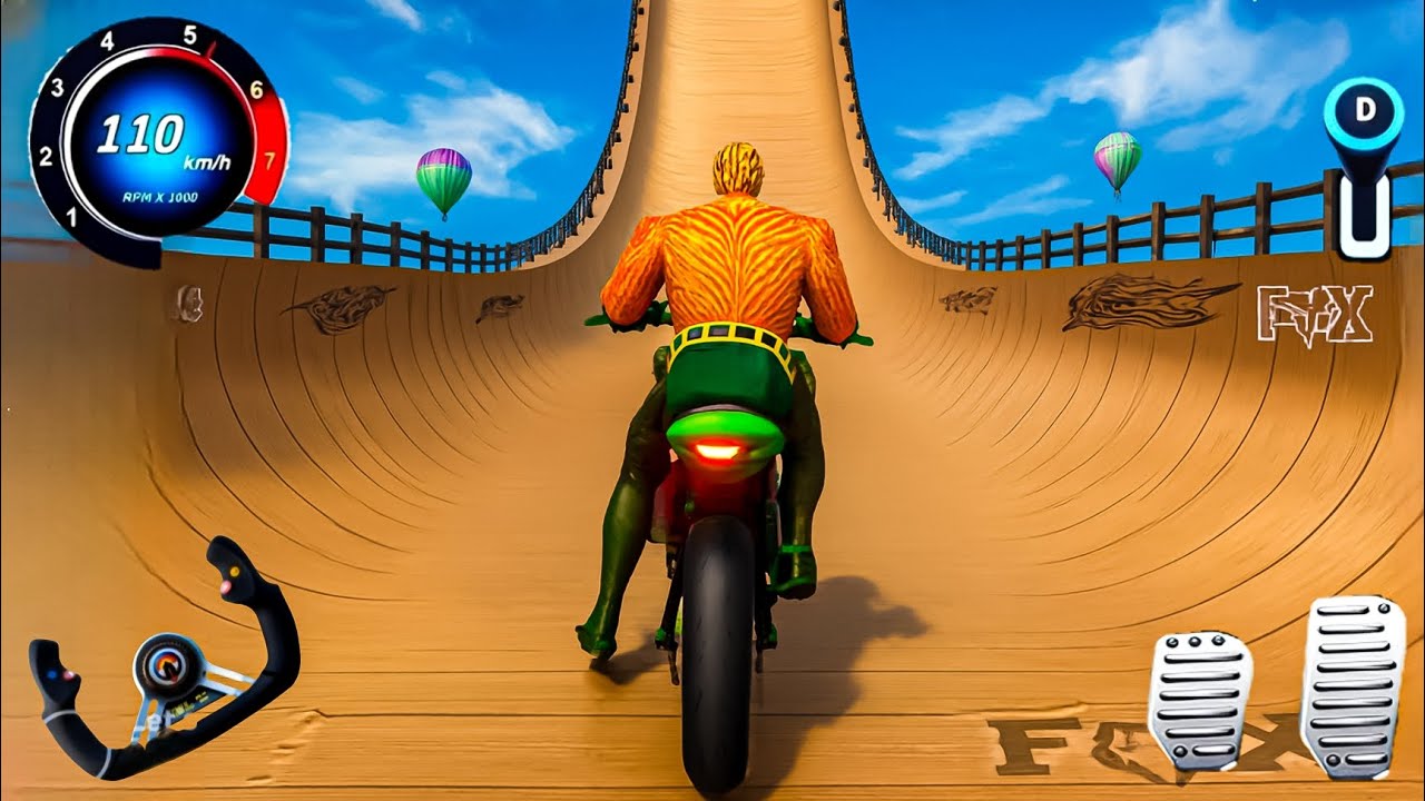 High Sky Track GT Bike Racing with Superhero | Ultimate Mega Ramp Challenge motor bike Gameplay