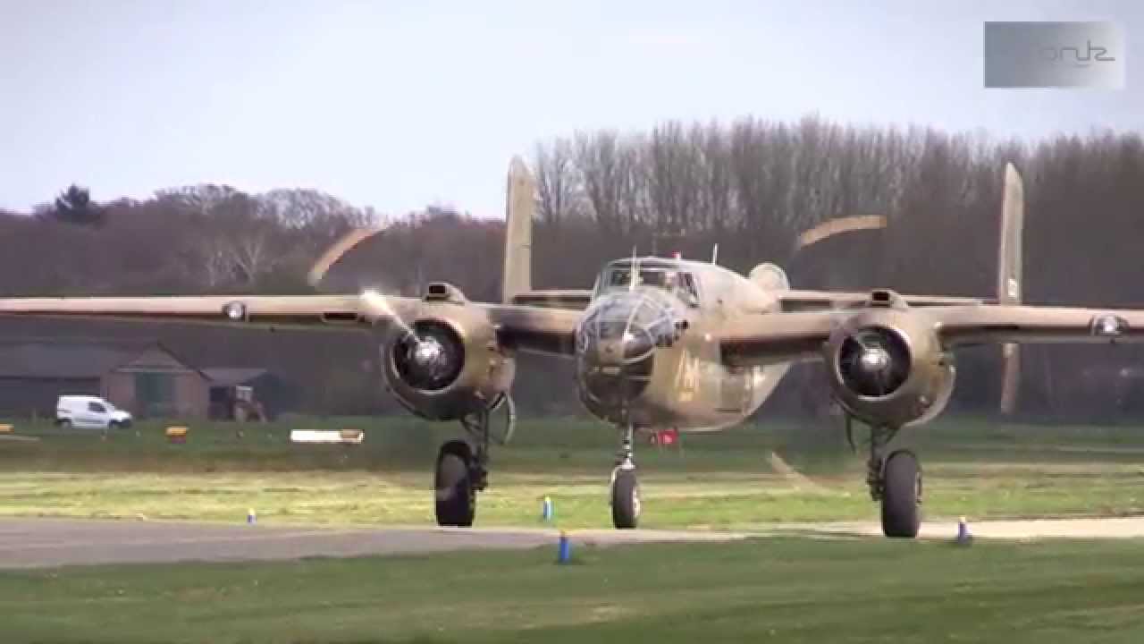 Take off B-25 Mitchell from Teuge Airport 18-04-2015
