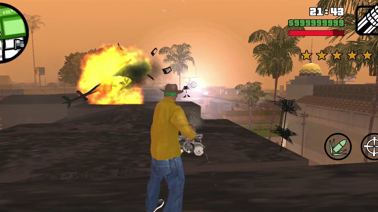 GTA San Andreas (Android, 60fps) #2 - Police helicopter massacre with Molotovs and Minigun