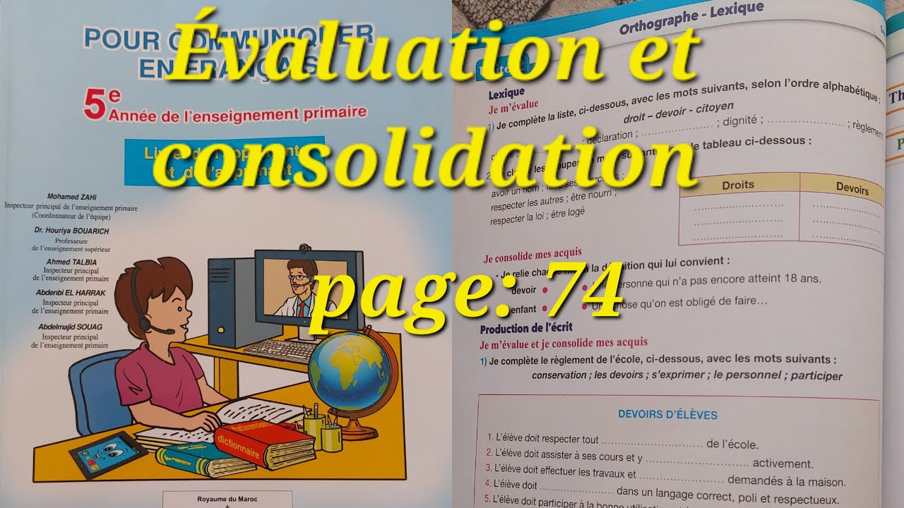 Pour communiquer en français 5 AEP Évaluation et consolidation page 74