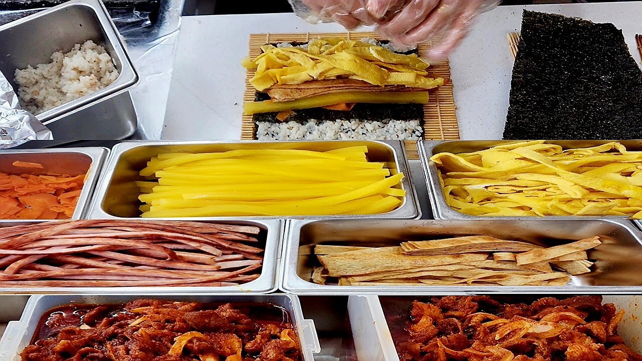 Корейская еда-Самый известный ресторан Kimbap-Лучший в городе-Корейская уличная еда