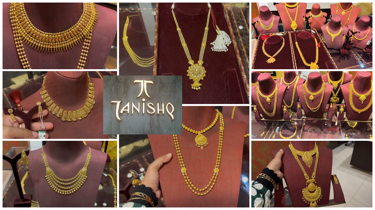 So many beautiful designs of Tanishq 22kt modern designs long and short necklace bridal jewellery