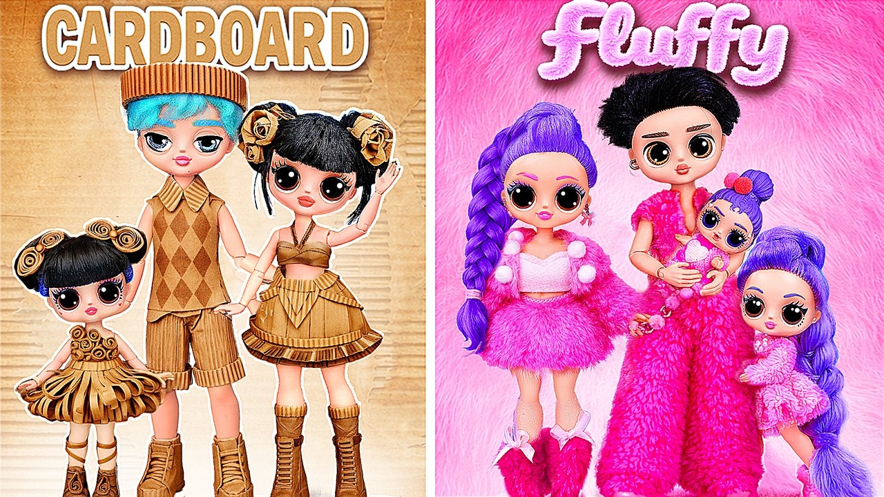 DIY Cardboard vs Fluffy Family Dollhouse for Huntrix & Saja Boys | 18 Fashion DIYs for Dolls