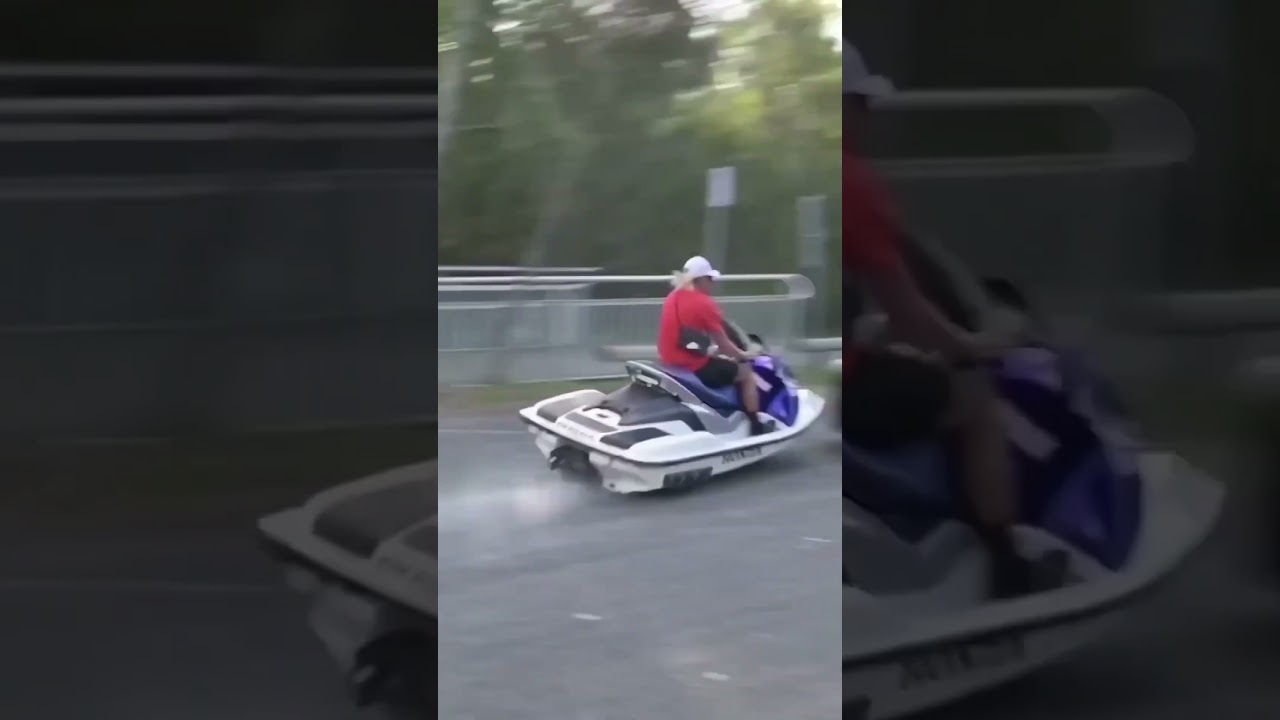 Jet ski crashes into a car and runs away!