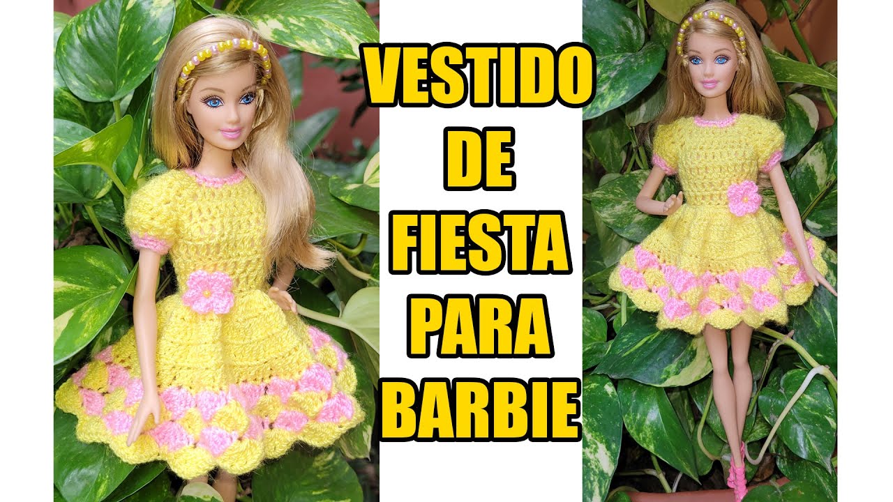 VESTIDO DE FIESTA PARA MUÑECA BARBIE TEJIDO A CROCHET (PASO A PASO)