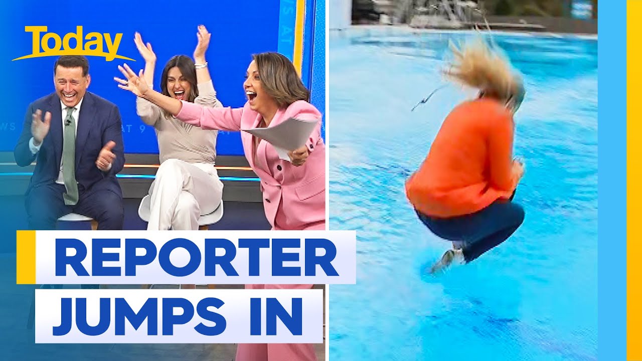 Today reporter gets soaked jumping in pool | Today Show Australia