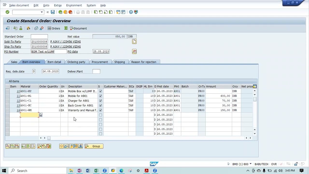 SAP SD || Bill of Material - Part2 || Sales BoM CS01 || Picking Location Dtmn OVL3 || #Telugu #A901