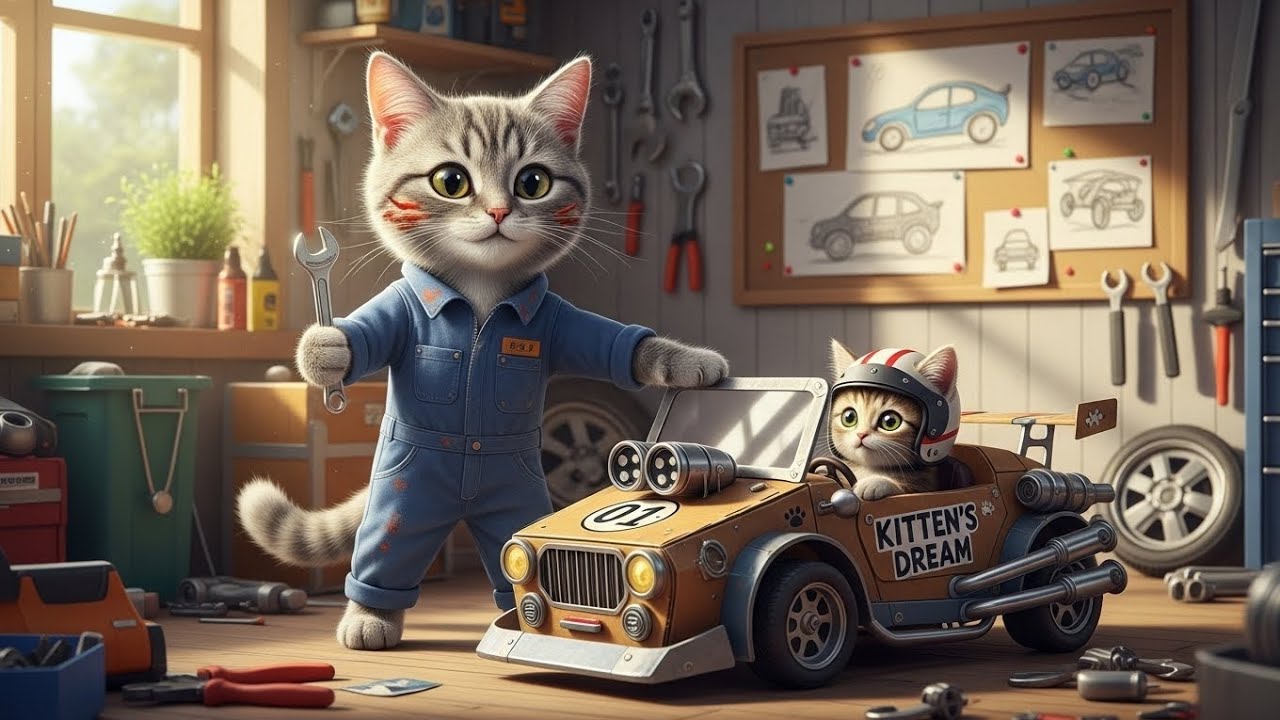 Mama Cat Never Gives Up — From Hard Work to Her Kitten’s Dream Car 🚗🐱 