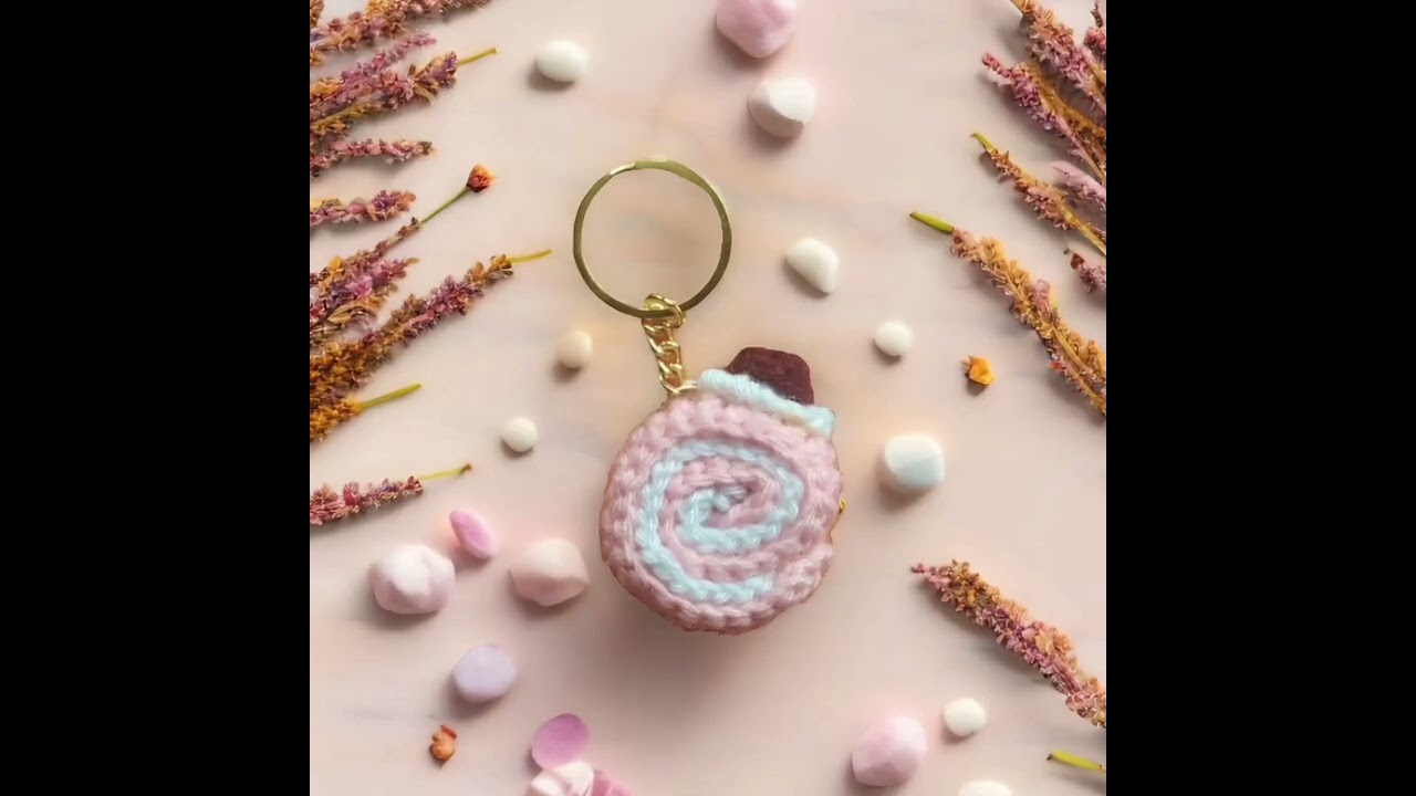 cute crochet cake keychains 