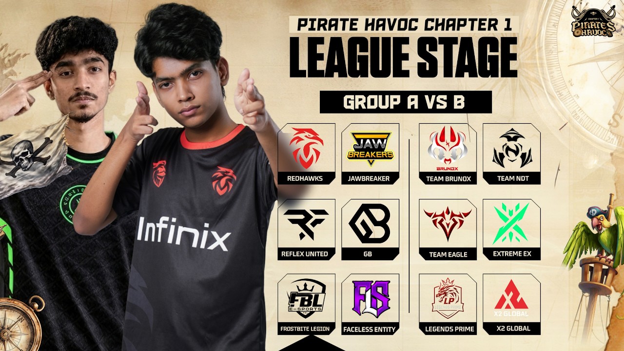[🔴LIVE] LEAGUE STAGE GROUP A VS B | PIRATES HAVOC CHAPTER 1 | FLAREFOX ORGANISATION @JB.FREAK22